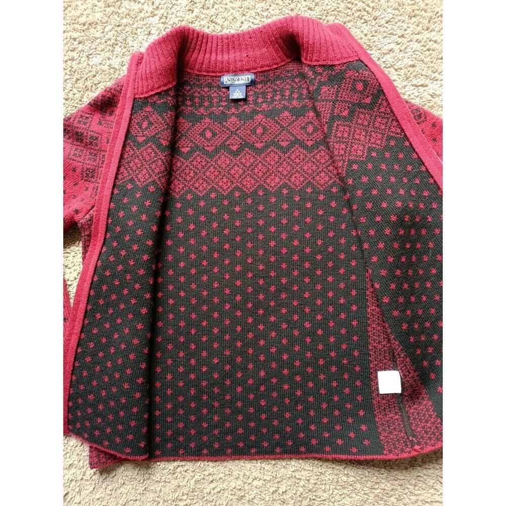 lands End Cardigan Sweater Men's Small Full Zip Wool Red Long Sleeve - Picture 6 of 11